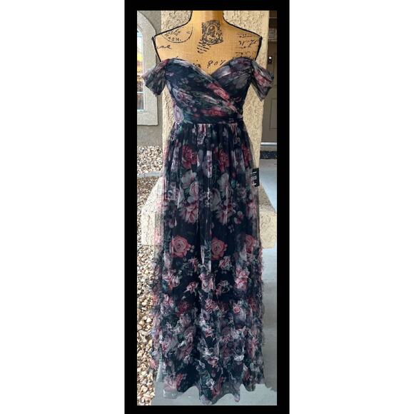 Lulus Ideal Beauty Black Floral Mesh off-the-Shoulder Maxi Dress Size XL - Picture 2 of 8